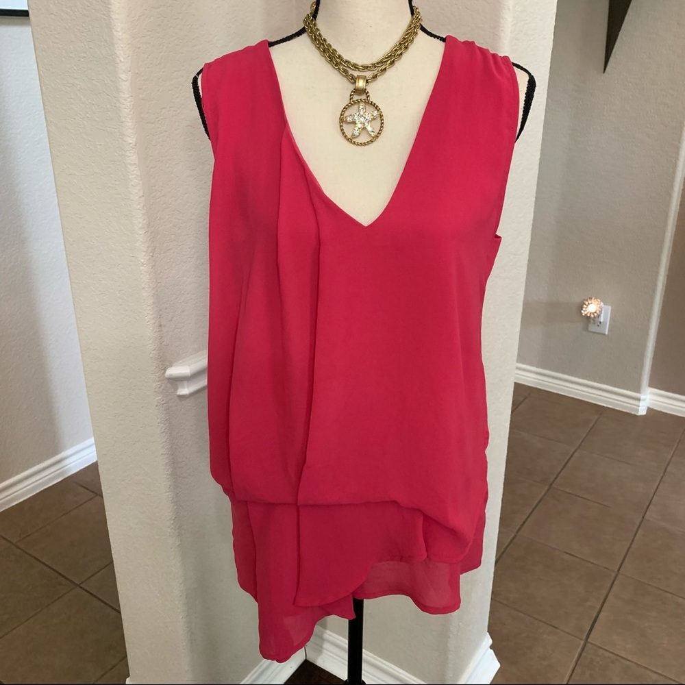 Zara Basic hot pink asymmetrical top Size S